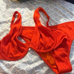 Bright Orange Ribbed Bikini Set